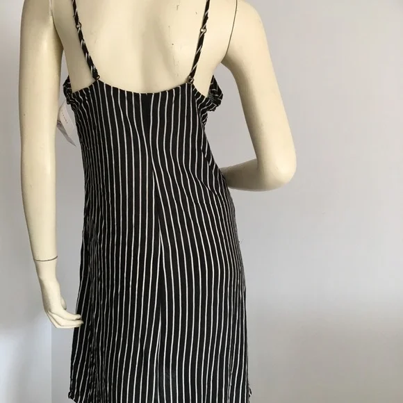 Natori black stripe slip dress with mesh detail